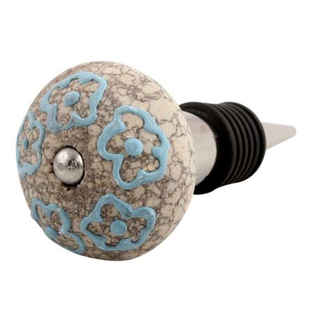 Sky Blue Floral Crackle Ceramic Wine Stoppper